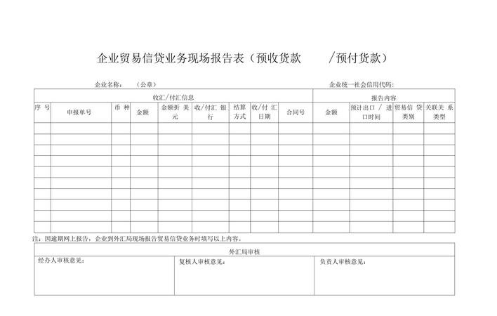 外贸企业银行贷款报表范本