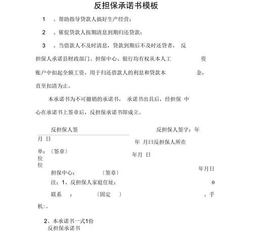 创业贷款企业反担保承诺书，责任与保障的基石