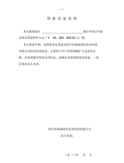 企业贷款资金用途范文
